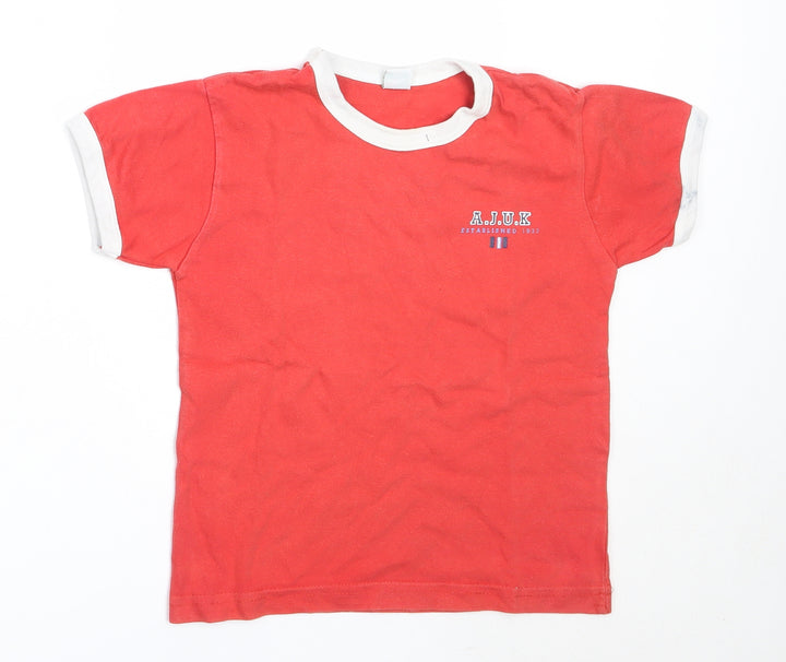 Adams Boys Red Cotton Basic T-Shirt Size 4 Years Round Neck