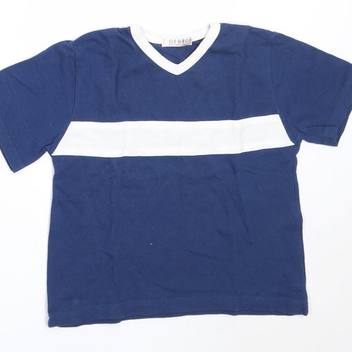 George Boys Blue  Cotton Basic T-Shirt Size 5-6 Years V-Neck
