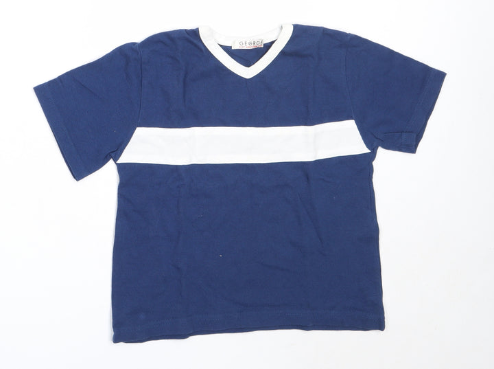 George Boys Blue Cotton Basic T-Shirt Size 5-6 Years V-Neck