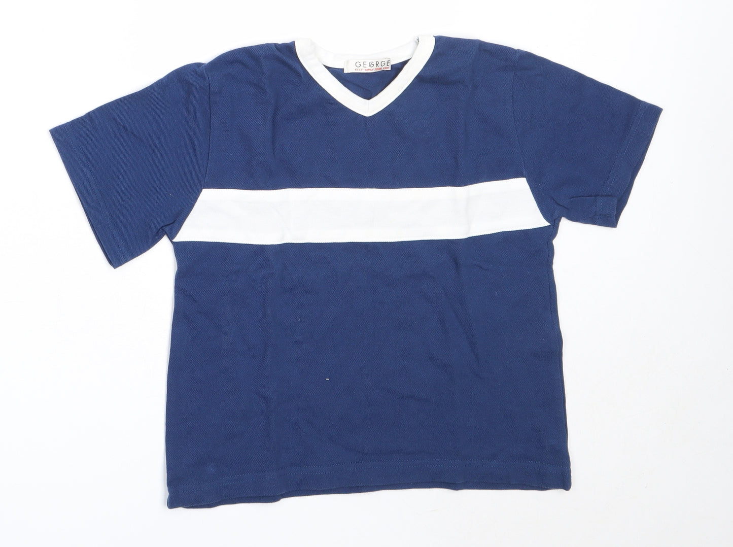 George Boys Blue  Cotton Basic T-Shirt Size 5-6 Years V-Neck
