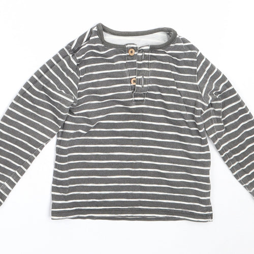 TU Boys Grey Striped Cotton Basic T-Shirt Size 6-9 Months Round Neck