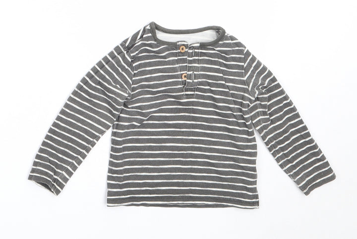 TU Boys Grey Striped Cotton Basic T-Shirt Size 6-9 Months Round Neck