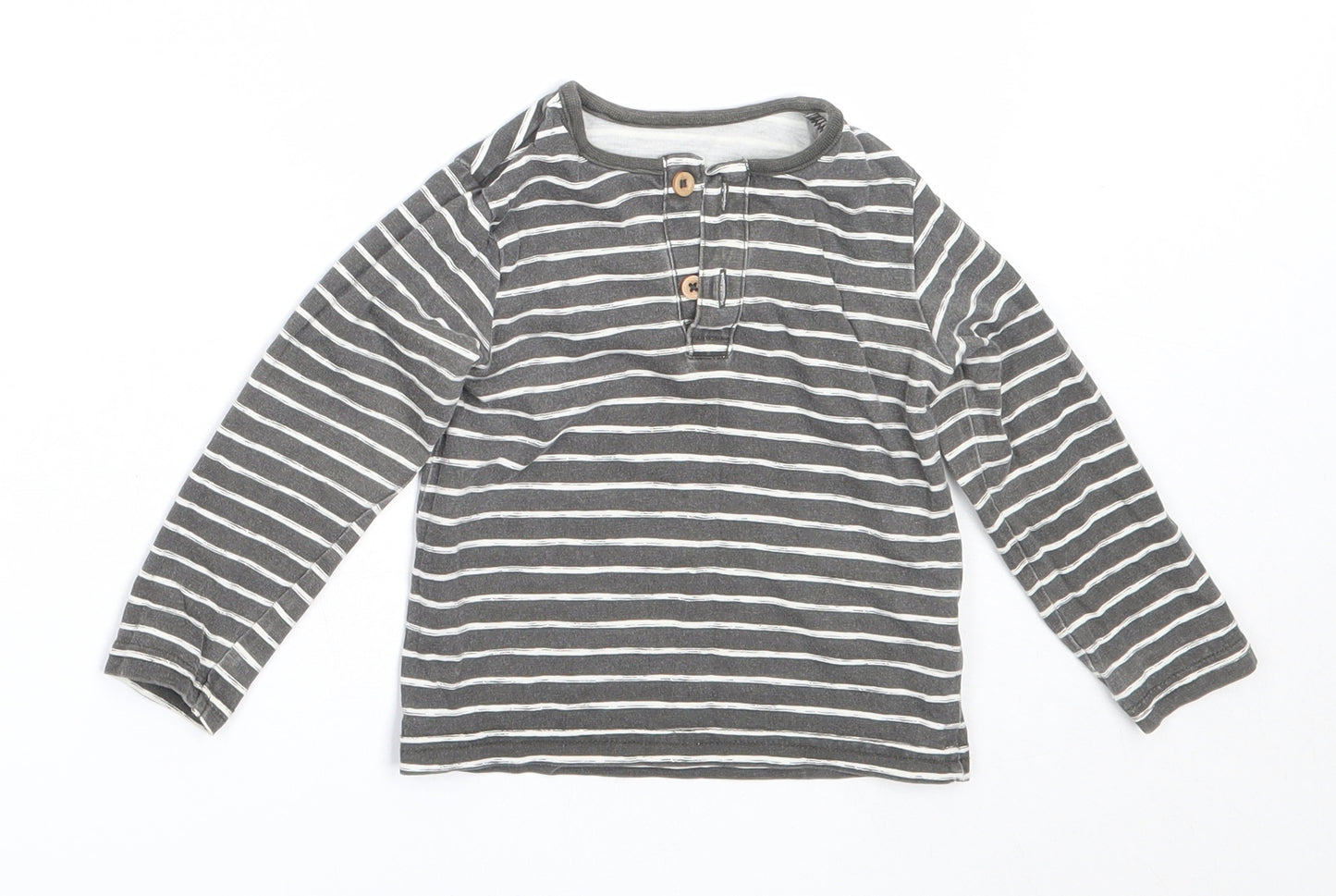 TU Boys Grey Striped Cotton Basic T-Shirt Size 6-9 Months Round Neck
