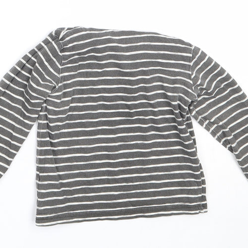 TU Boys Grey Striped Cotton Basic T-Shirt Size 6-9 Months Round Neck