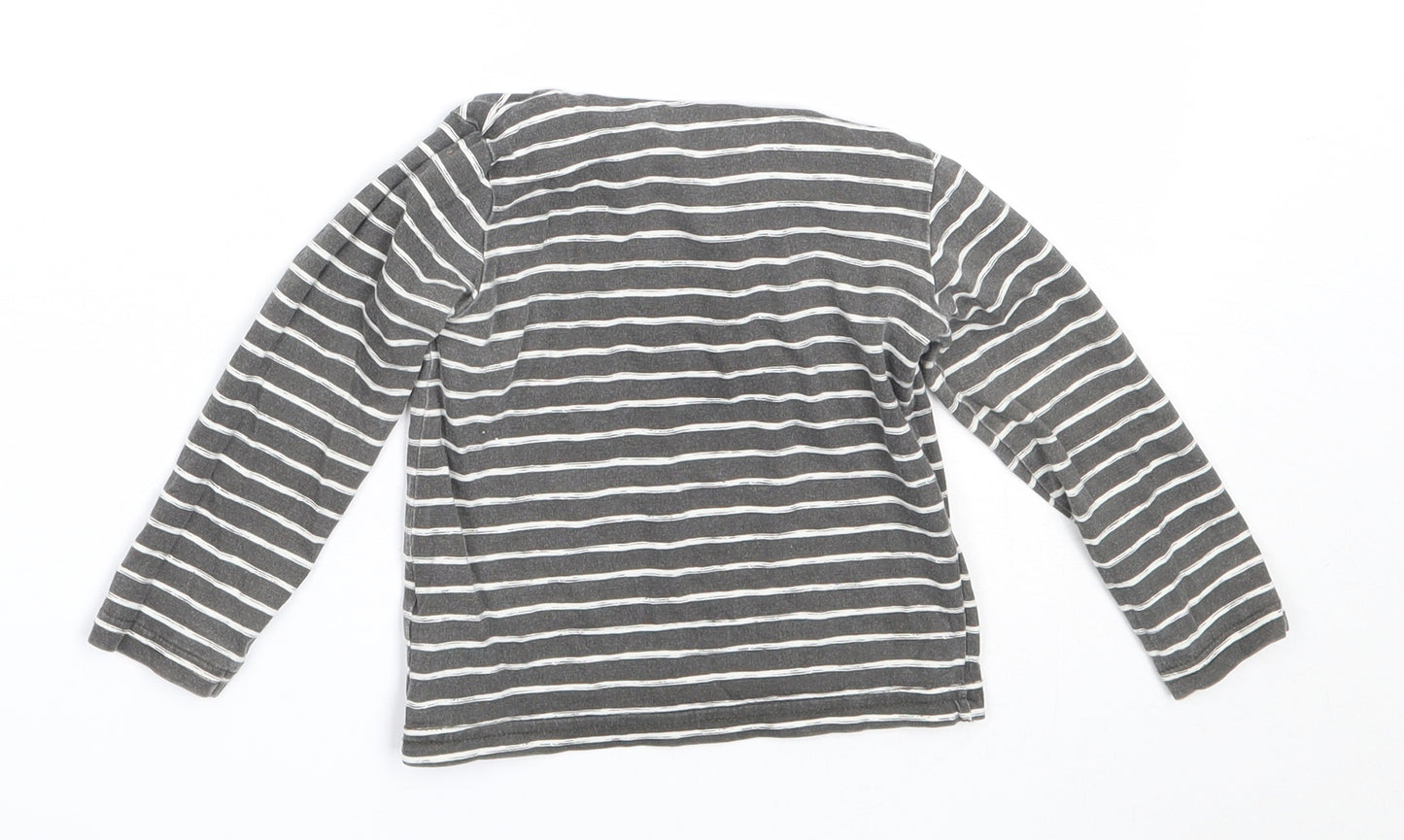 TU Boys Grey Striped Cotton Basic T-Shirt Size 6-9 Months Round Neck