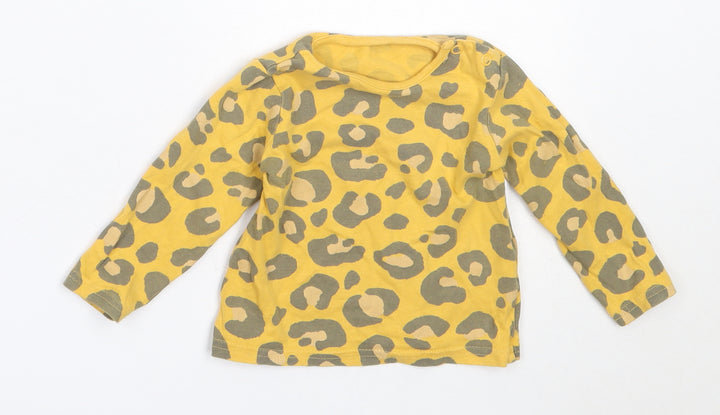 TU Girls Yellow Animal Print Cotton Basic T-Shirt Size 6-9 Months Round Neck