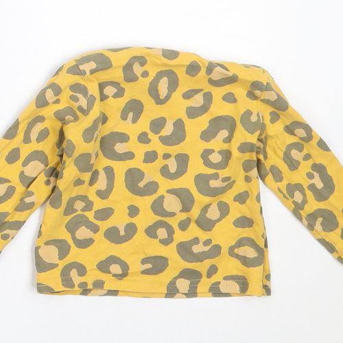 TU Girls Yellow Animal Print Cotton Basic T-Shirt Size 6-9 Months Round Neck