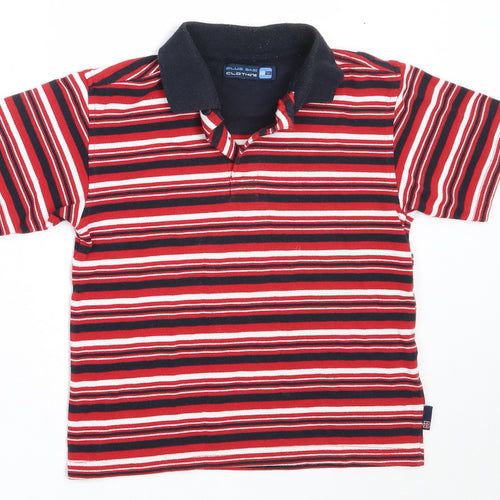 Blue Base Boys Red Striped Polyester Basic Polo Size 4-5 Years Collared