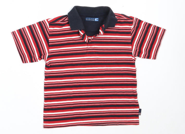 Blue Base Boys Red Striped Polyester Basic Polo Size 4-5 Years Collared