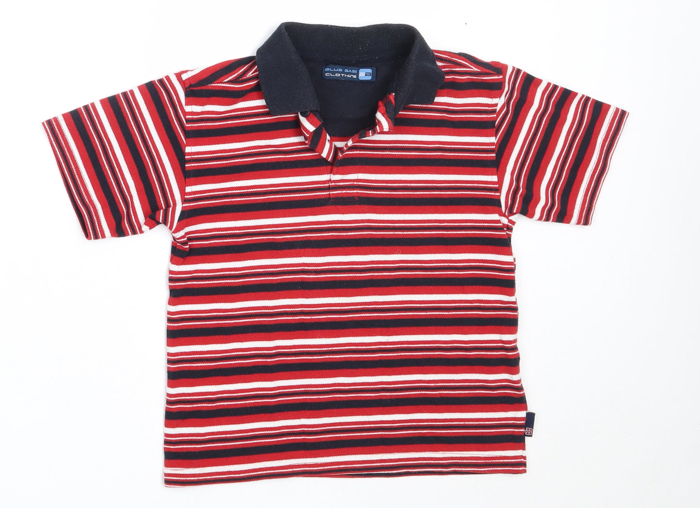 Blue Base Boys Red Striped Polyester Basic Polo Size 4-5 Years Collared