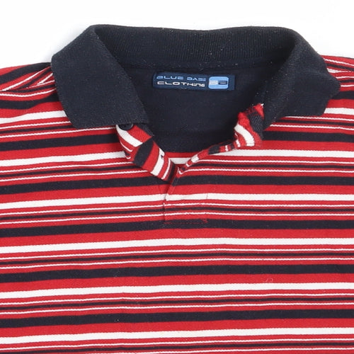 Blue Base Boys Red Striped Polyester Basic Polo Size 4-5 Years Collared
