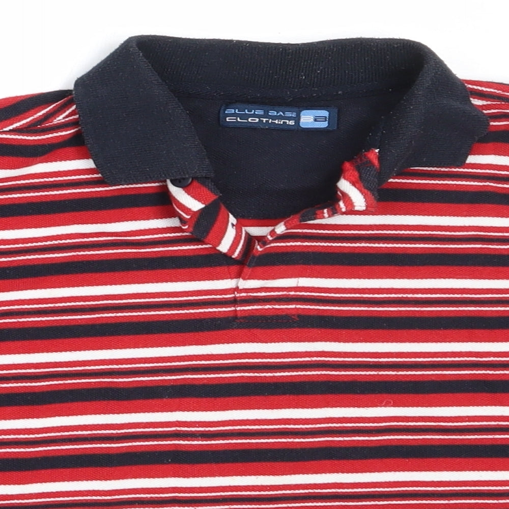 Blue Base Boys Red Striped Polyester Basic Polo Size 4-5 Years Collared