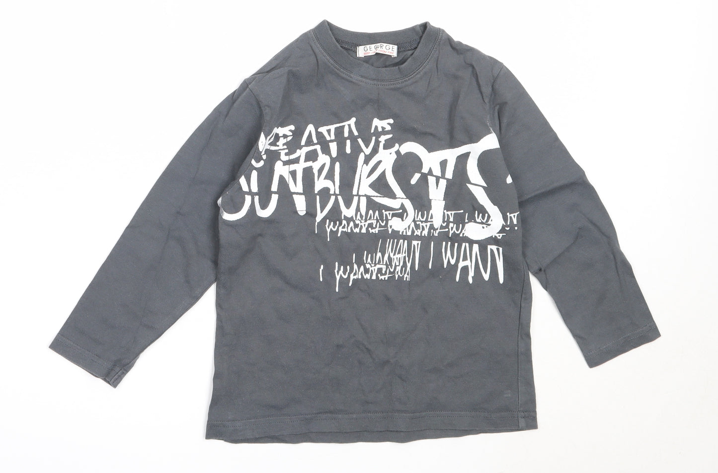 George Boys Grey  Cotton Basic T-Shirt Size 4-5 Years Round Neck
