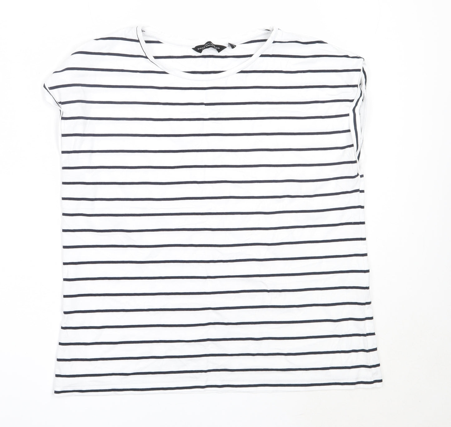Dorothy Perkins Womens White Striped Cotton Basic T-Shirt Size 16 Round Neck