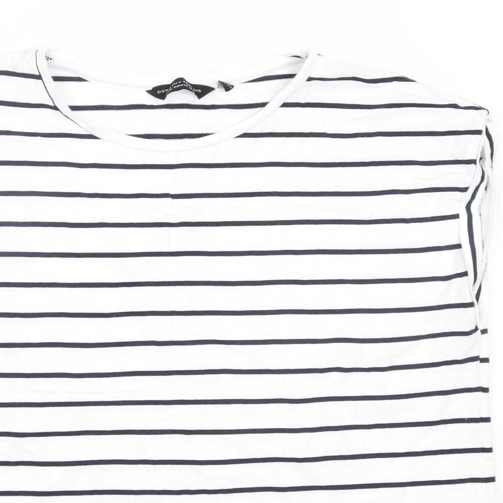 Dorothy Perkins Womens White Striped Cotton Basic T-Shirt Size 16 Round Neck