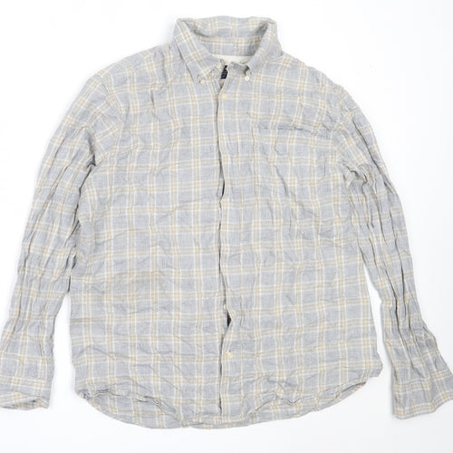 Hammond & Co Mens Grey Check Cotton  Button-Up Size L Collared
