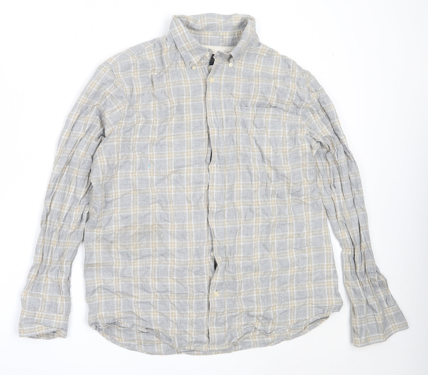 Hammond & Co Mens Grey Check Cotton  Button-Up Size L Collared