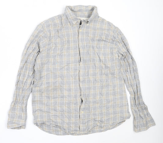 Front view of Hammond & Co men’s grey check cotton button-up, size L, collared