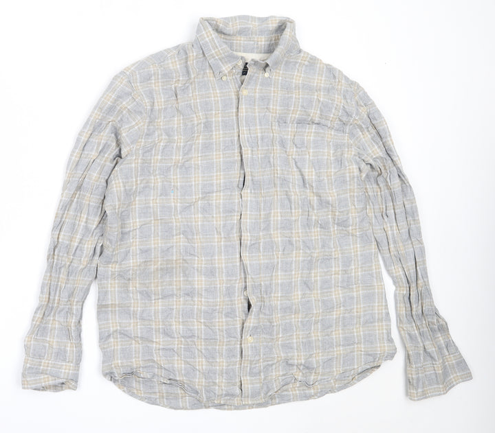 Hammond & Co Mens Grey Check Cotton  Button-Up Size L Collared