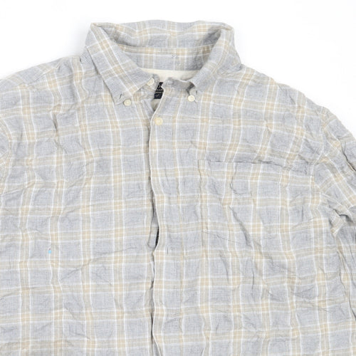 Hammond & Co Mens Grey Check Cotton  Button-Up Size L Collared