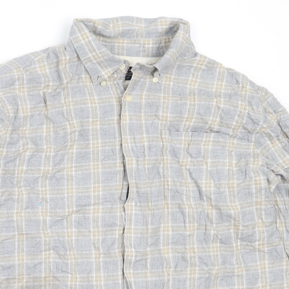 Hammond & Co Mens Grey Check Cotton  Button-Up Size L Collared