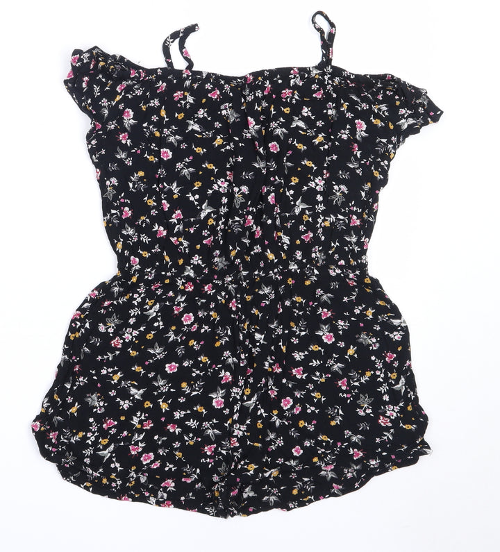 Miss Evie Girls Black Floral Viscose Playsuit One-Piece Size 12 Years