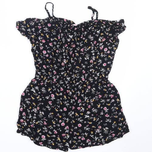 Miss Evie Girls Black Floral Viscose Playsuit One-Piece Size 12 Years