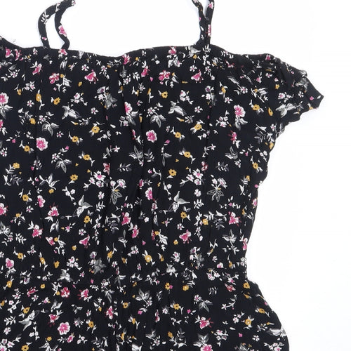 Miss Evie Girls Black Floral Viscose Playsuit One-Piece Size 12 Years