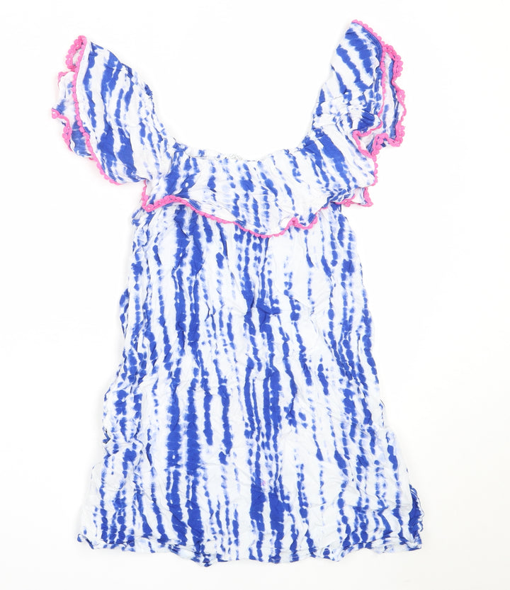 Candy Couture Girls Blue Viscose Shift Size 13 Years Off the Shoulder