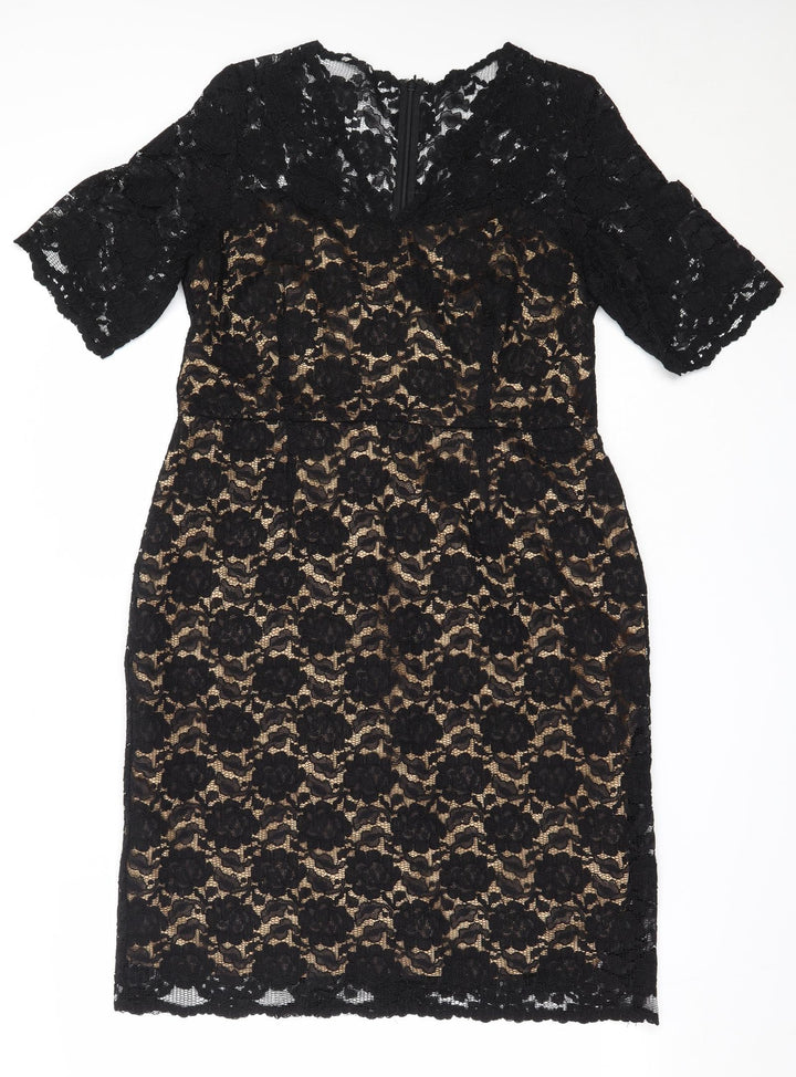 Preworn Womens Black  Polyamide Shift  Size 14  V-Neck