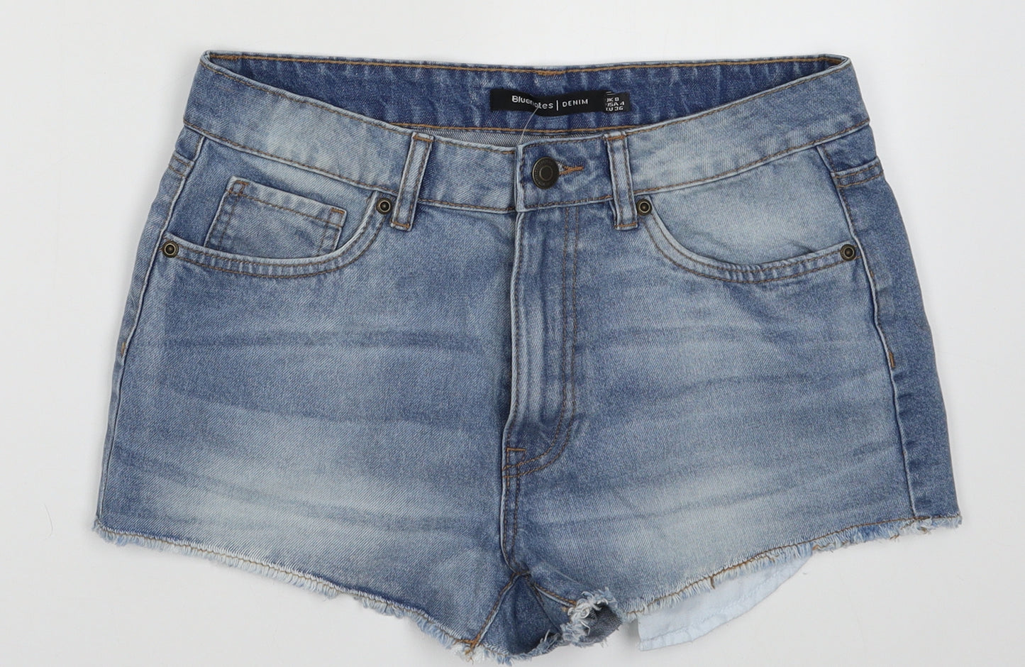 Blue Notes Womens Blue  Cotton Bermuda Shorts Size 8 L3 in Regular Button - Frayed Hem