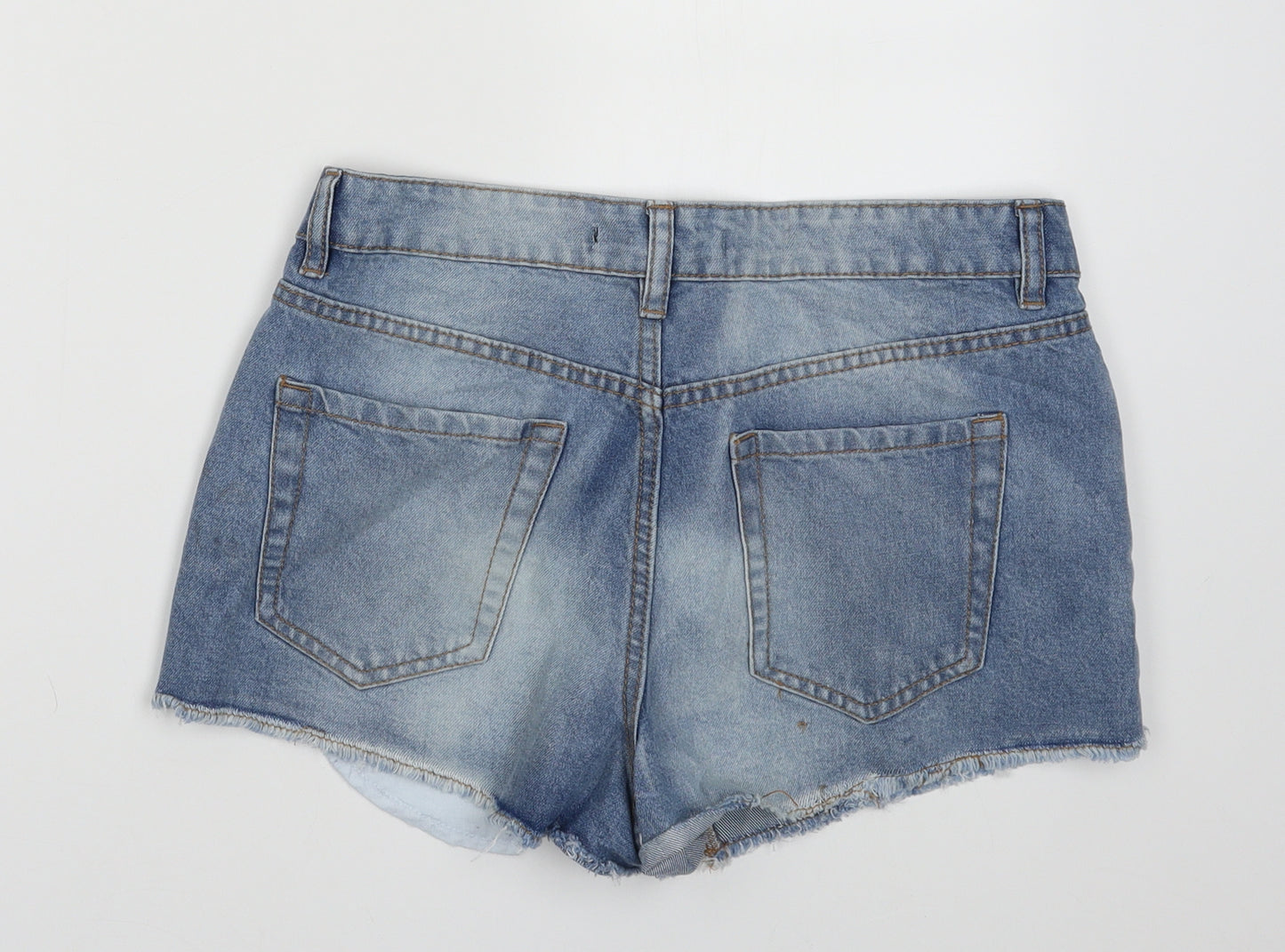 Blue Notes Womens Blue  Cotton Bermuda Shorts Size 8 L3 in Regular Button - Frayed Hem