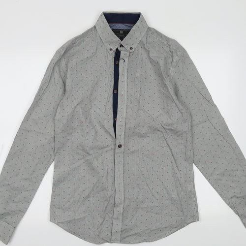 Marks and Spencer Mens Blue Geometric Cotton  Button-Up Size S Collared Button
