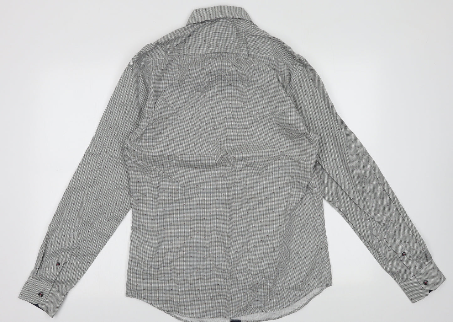 Marks and Spencer Mens Blue Geometric Cotton  Button-Up Size S Collared Button