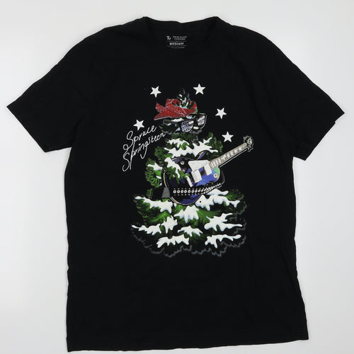 sainsburys Mens Black  Cotton  T-Shirt Size M Crew Neck  - Christmas