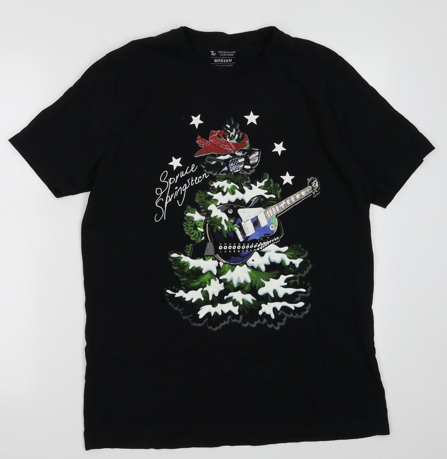 sainsburys Mens Black  Cotton  T-Shirt Size M Crew Neck  - Christmas