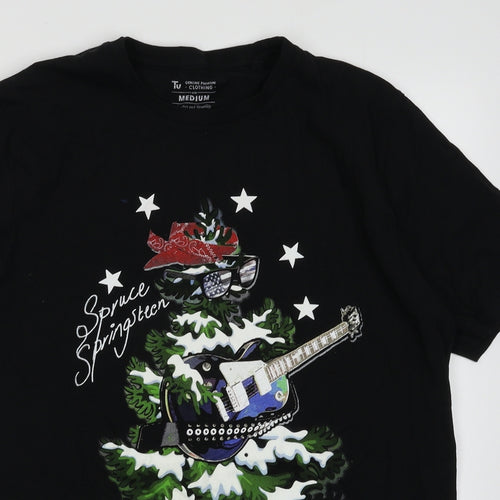 sainsburys Mens Black  Cotton  T-Shirt Size M Crew Neck  - Christmas