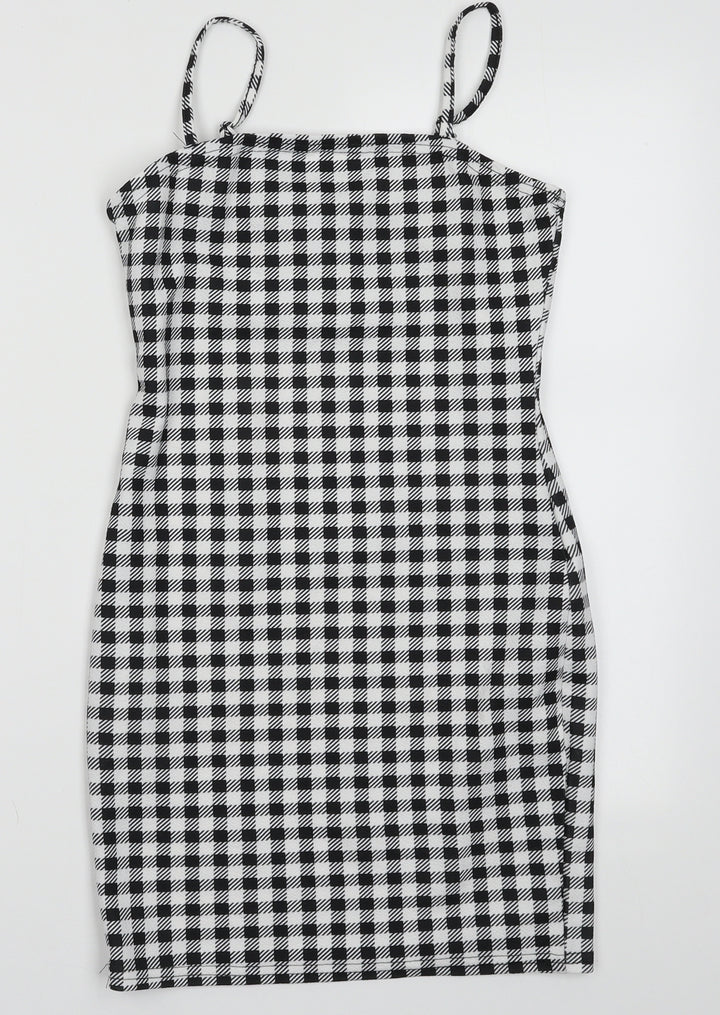 SheIn Womens White Check Polyester Bodycon Size XS Scoop Neck Pullover