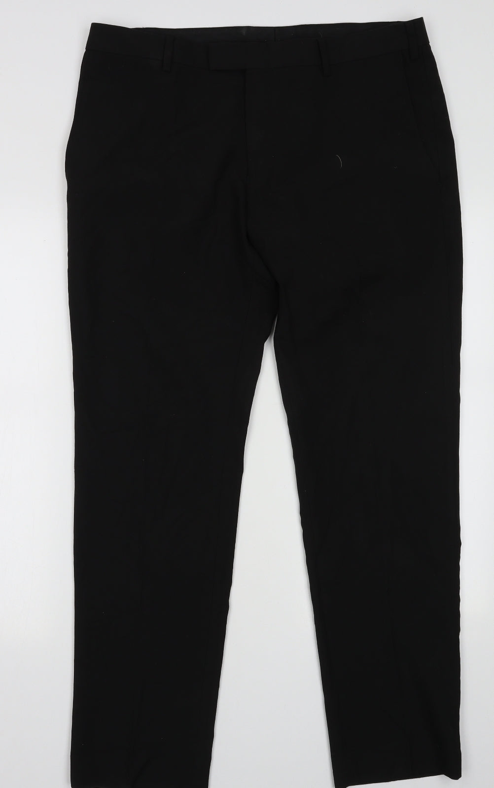Preworn Mens Black  Polyester Trousers  Size 36 L32 in Regular Hook & Eye