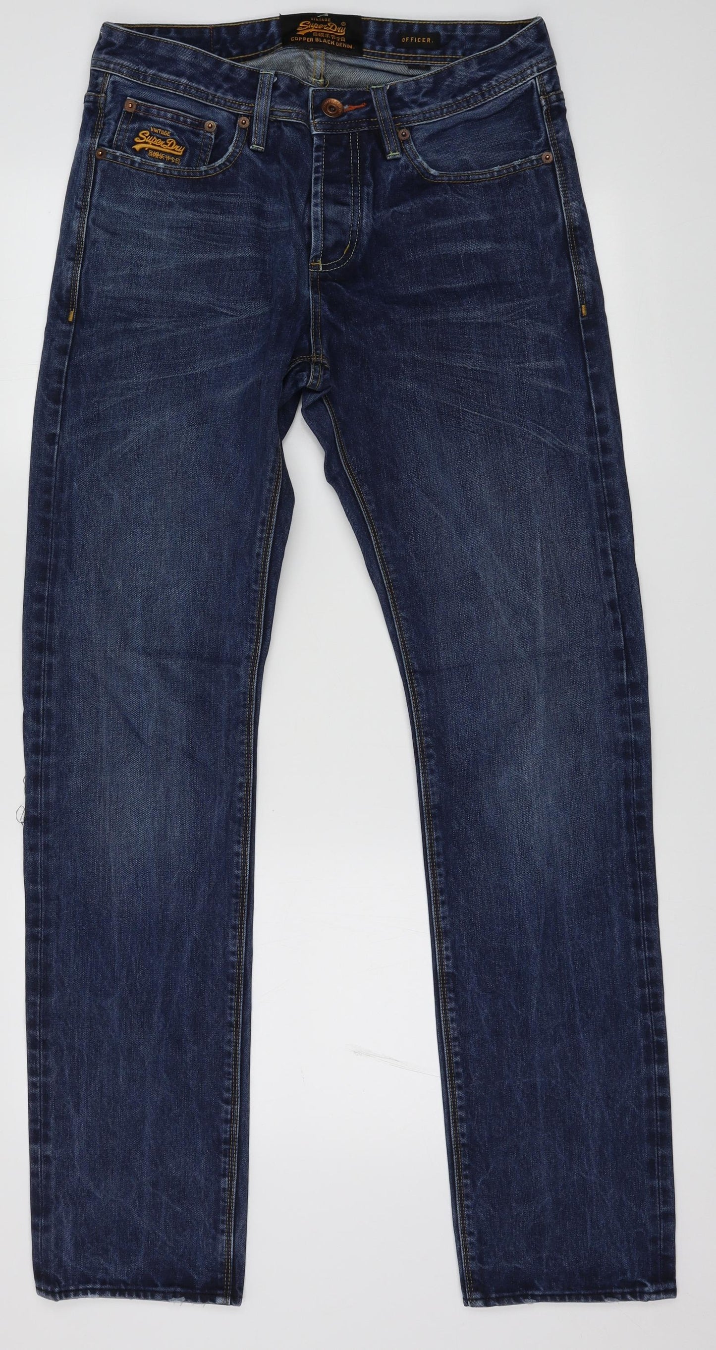 Superdry Mens Blue  Cotton Straight Jeans Size 31 L34 in Regular Button