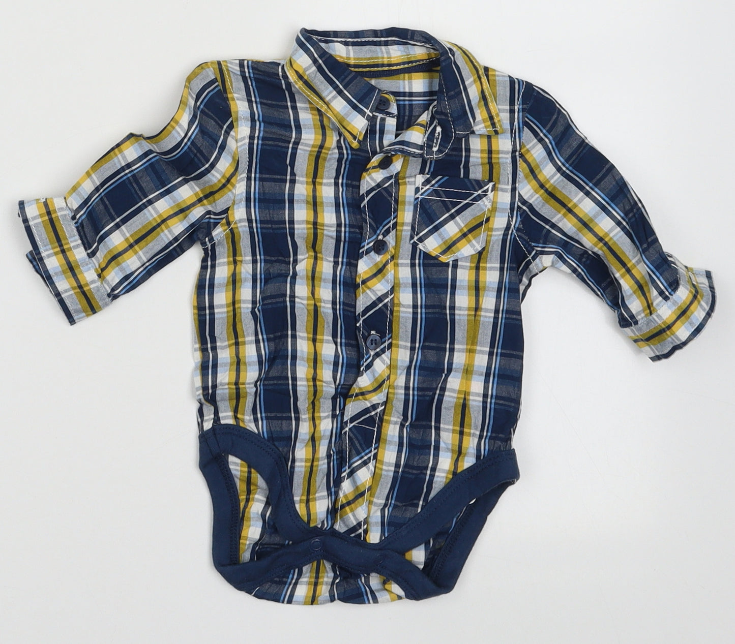 Mothercare Boys Black Check Cotton Basic Polo Size 0-3 Months Collared Button