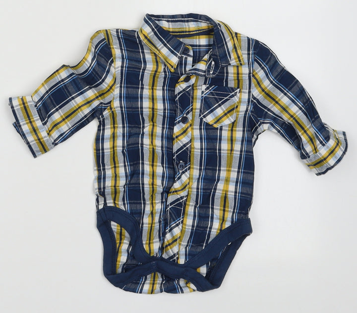 Mothercare Boys Black Check Cotton Basic Polo Size 0-3 Months Collared Button