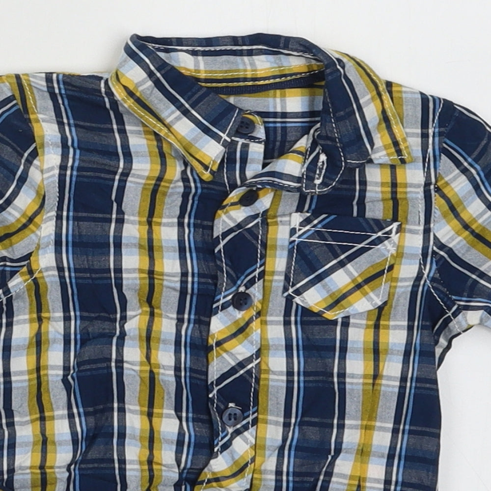 Mothercare Boys Black Check Cotton Basic Polo Size 0-3 Months Collared Button