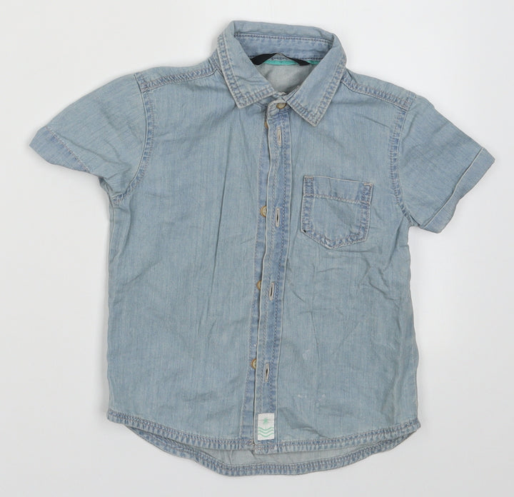 George Boys Blue  Cotton Basic Button-Up Size 12-18 Months Collared Button