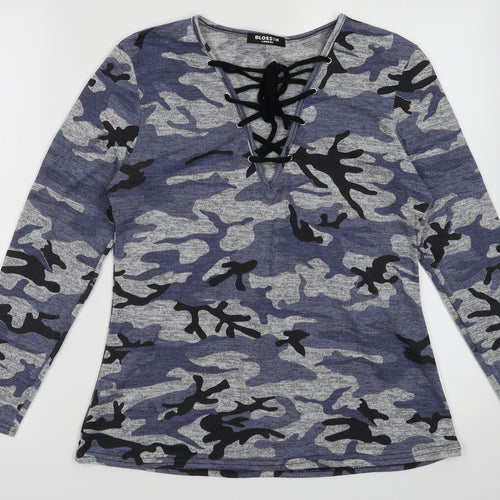 Blossom Womens Blue Camouflage Polyester Pullover Sweatshirt Size M  Pullover