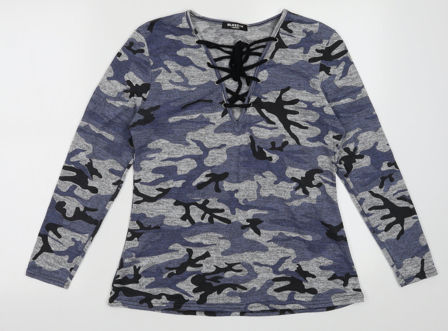 Blossom Womens Blue Camouflage Polyester Pullover Sweatshirt Size M  Pullover