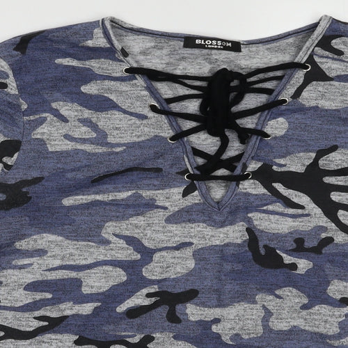 Blossom Womens Blue Camouflage Polyester Pullover Sweatshirt Size M  Pullover