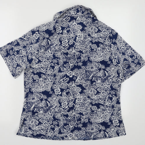EWM Womens Blue Geometric Polyester Basic Button-Up Size 12 Collared