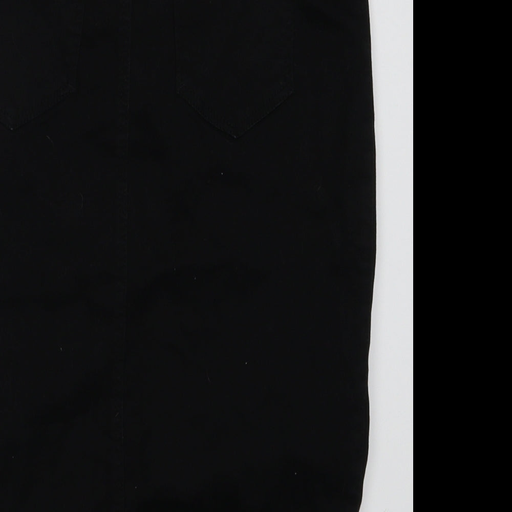 Missguided Womens Black  Cotton A-Line Skirt Size 12   Button