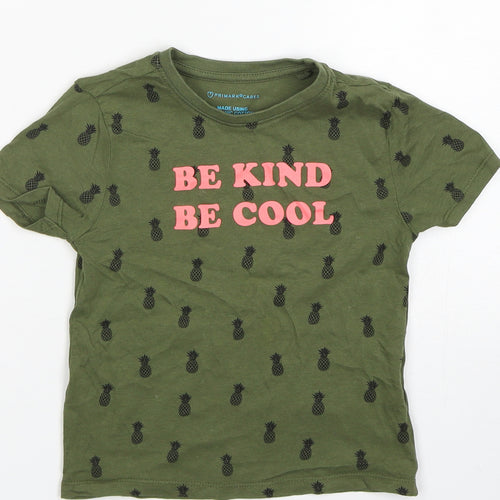primarks  Girls Green Geometric Cotton Basic T-Shirt Size 2-3 Years Crew Neck Pullover - be kind be cool